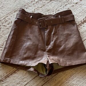 Altar'd State High Waist Faux leather Brown Shorts with Belt